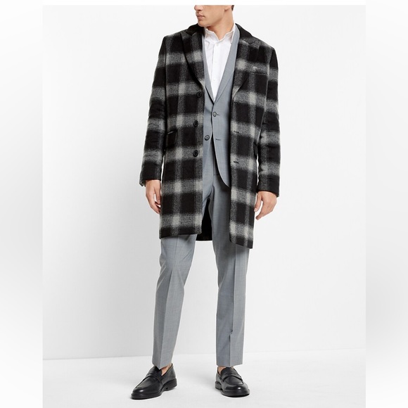 Express Plaid Wool-Blend Topcoat. Size Large
